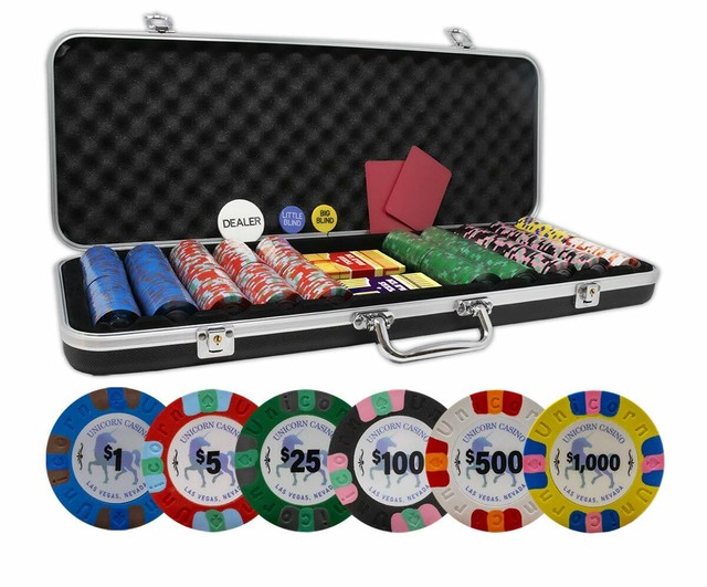 Showdown Poker Chips Set - 500 Heavyweight (13.5-Gram) Clay Composite Chips  with Aluminum Case - Professional Casino Supplies, Kits, Holders, 