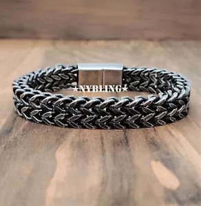 Meshed Stainless Steel Bracelet Woven Curb Chain Cuban Link Wristband Men Women - Picture 1 of 28