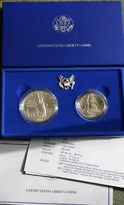 1986 BU Statue of Liberty 2 Coin Silver Dollar and Clad Half US Mint Set UNC - Picture 1 of 3