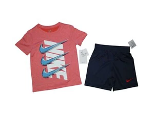 Nike Boys Outfit Set Athletic Shorts T-Shirt Dri-Fit Swoosh Logo Blue 3 4 NWT - Picture 1 of 4