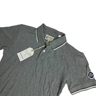 Gant Shirt Men’s S Grey Pique Polo MB Mesh 2 Color Tipped Logo Patch Cotton Slim - Image 1 of 4