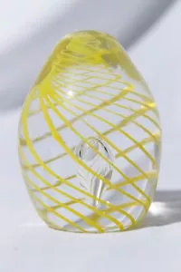 Art Glass Egg Yellow Spiral Swirl Controlled Bubble Paperweight - Picture 1 of 4