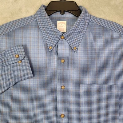 Brooks Brothers 346 Shirt Mens XL Blue Check Plaid Button Down Cotton Wool Blend - Image 1 of 4