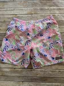 Bañador Vineyard Vines Hombres L Traje de Baño Palmeras Azul Forrado Rosa Pantalones Cortos - Imagen 1 de 8