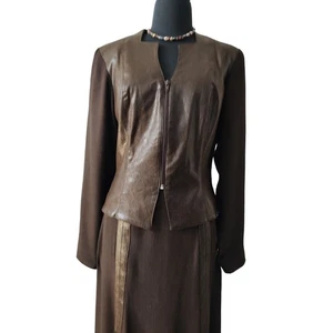 Dorothy Schoelen Platinum 2 Piece Espresso Women's Suit Jacket Skirt Size 12 + 8 - Picture 1 of 12