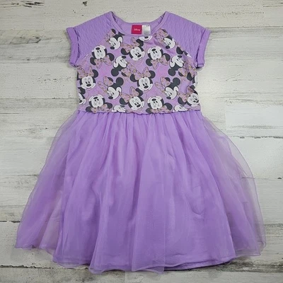 Disney Minnie Mouse Dress Girls Medium 7-8 Purple Short Sleeve Pullover - Image 1 of 4