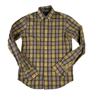 Abercrombie & Fitch Yellow Checked Long Sleeve Point Collar Muscle Shirt Men's M - Picture 1 of 24