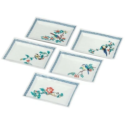 Set Di 5 Piccole Piatti In Ceramica Kutani Yaki Giapponese Con Fiori E Uccelli - Immagine 1 di 4
