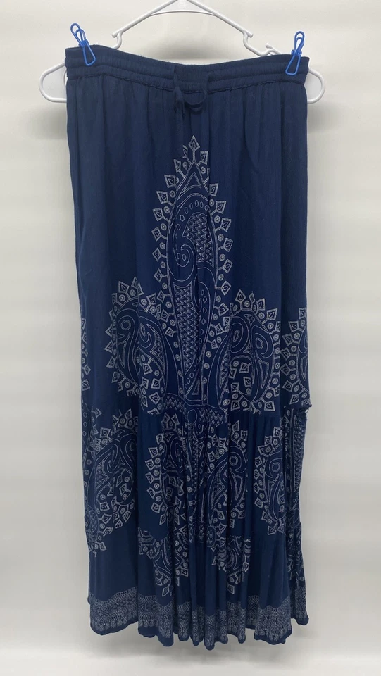 Falda Larga Earthbound Azul Blanco Estampado Boho Hippie Mujer’s Grande Foto 1 de 4