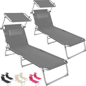 Sonnenliege mit Dach 2er Set klappbar Gartenliege Relaxliege Sonnendach 190 cm - Bild 1 von 49