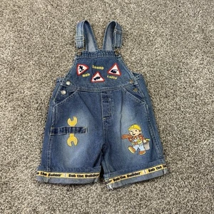 Vintage Bob The Builder Toddler Shortalls Overalls Blue Denim Cartoon 4T - Picture 1 of 5