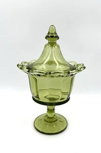 Indiana Glass Green Lidded Compote Candy Dish ~ MINT CONDT - Picture 1 of 9