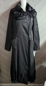 Joseph Ribkoff NEW Black Faux Taffeta Long Trench Coat UK Size 14 Faux Fur BNWT - Picture 1 of 11