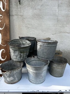 Vintage Galvanized Metal Bucket Pail Farmhouse Handle flower pot Only One Blue - Picture 1 of 20