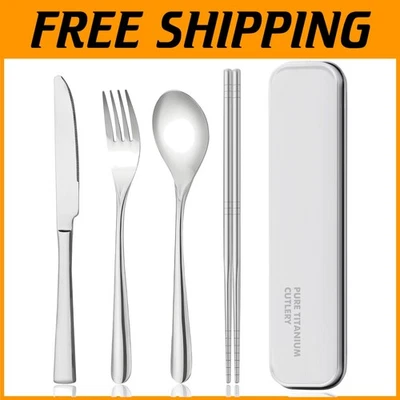 Stylish 4-Piece Titanium Tableware Set with Travel Suitcase for Adventurers - Image 1 of 4