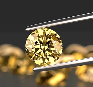 2 CT Natural Yellow Color Round Cut Lab Grown Diamond VVS1 Clarity Certified - Picture 1 of 4