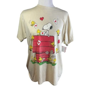 NWT Peanuts Snoopy & Woodstock Valentine's Day Women's Size Medium Shirt Beige - Picture 1 of 7