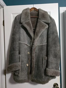 Sheepskin Shearling Chore Jacket Mens Size 42 Gray Rancher Coat - Excellent Cond - Picture 1 of 3