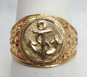 VINTAGE MARITIME 14K GOLD ANCHOR RING SIZE 9.5 - Picture 1 of 6