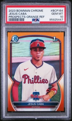 2023 BOWMAN CHROME PROSPECTS ORANGE REFRACTOR #BCP164 JESUS CABA 12/25 PSA 10 - Image 1 of 2