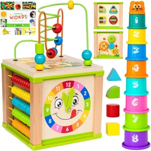 Wooden Kids Baby Activity Cube - Boys Gift Set | One 1, 2 Year Old Boy Gifts Toy - Picture 1 of 12
