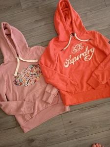 2 SUPERDRY Damen Sweatshirts mit Kapuze Hoodie Größe 36 Rosa/Orange Top!  - Bild 1 von 2