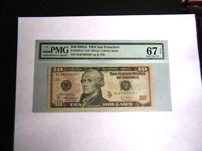 FR.2039-L* 2004-A $10 FW *STAR* FRN SAN FRANCISCO, CA PMG GEM UNCIRCULATED-67EPQ - Image 1 of 4