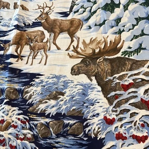 VTG TPSA Cranston Fabric 44" X 34" Cotton Winter Scene Panel Blue Snow Animals - Picture 1 of 5