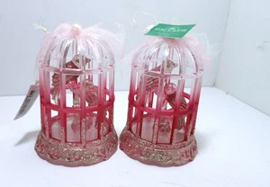 Neu mit Etikett ~ Kurt Adler ~ 2er Set burgunderrote VÖGEL in VOGELKÄFIG Glitzer Ornamente T2905 - Bild 1 von 3