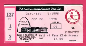9/30/95 CARDINALS/PIRATES TICKET STUB-ALAN BENES CAREER WIN #1 - Picture 1 of 1
