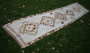 Hand-Knotted White Wool Turkish Kurdish Herki Runner - 2'11'' x 13'3'' - Picture 1 of 10