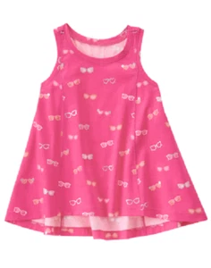 Gymboree Girl Summer Pink Heart Sunglasses Glitter Loose Fit Swing Tank Top 5 5T - Picture 1 of 3