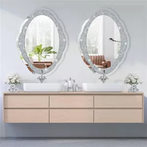 Sparkly Crystal Crushed Diamond Wall Mirror Oval Accent Mirror Bathroom Hallway - Picture 1 of 17
