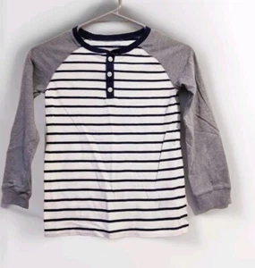 Carter's Kid's Striped Long Sleeves Boy's Slub Henley Shirt Size M (8) White - Picture 1 of 4