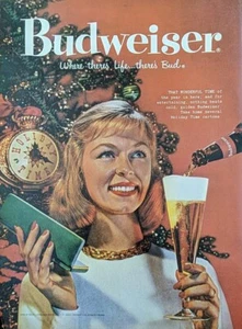 Anuncio impreso cerveza Budweiser 1959 vintage, temporada de Navidad ¡Hay brote!! - Imagen 1 de 1