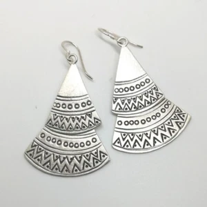 925 Fine Pure Silver Earrings Tribal Premium Jewelry Double Triangle Dup - Picture 1 of 8
