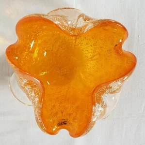 Vtg Lefton 1970 5102 5 1/2" Italian Glassware Blown Glass Ashtray Orange Silver - Picture 1 of 8