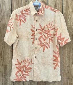 Island Shores Hawaiian Theme Short Sleeve Button Shirt Mens M Linen Blend Blue - Picture 1 of 4