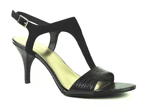 Nine West Women's Gracey-Mai T-Strap Sandals Black Suede/Leather Size 9.5 M - Picture 1 of 5