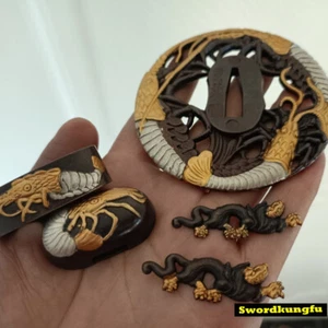 Excelente accesorio de latón dorado espadas Tsuba para montaje de espada katana japonesa - Imagen 1 de 5