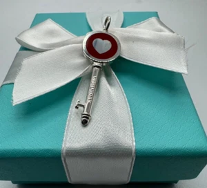 Tiffany &Co  Red Enamel Heart Key Charm pendant Sterling Silver 925 - Picture 1 of 10