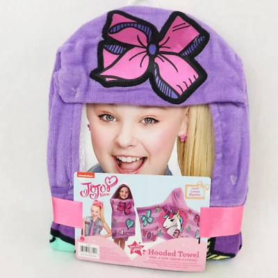 JoJo Siwa Bow Bath Beach Towel Purple Hooded Unicorn Rainbow Striped 22x51in NEW - Image 1 of 4