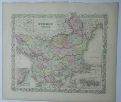 mapa antiguo Turquía 1856 Colton's Maps 1ª edición Turquía en Europa/Creta Foto 1 de 4