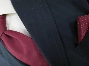 Classic J Press navy blue pin stripe three button flat front sack suit 42 R - Picture 1 of 18