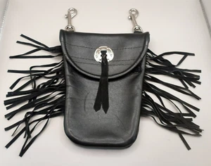Wolftrax CO USA Made Black Leather Clip-On Small Saddlebag Pouch W/ Fringe - Bild 1 von 6