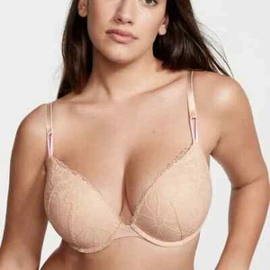 Neu Victoria's Secret 40C Sexy Blumenmuster Spitze beige/nackt Push Up BH - Bild 1 von 5