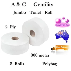 Jumbo Roll Premium Jumbo Toilet Roll White Tissues 2ply 300m 8 Rolls Polybag - Picture 1 of 1