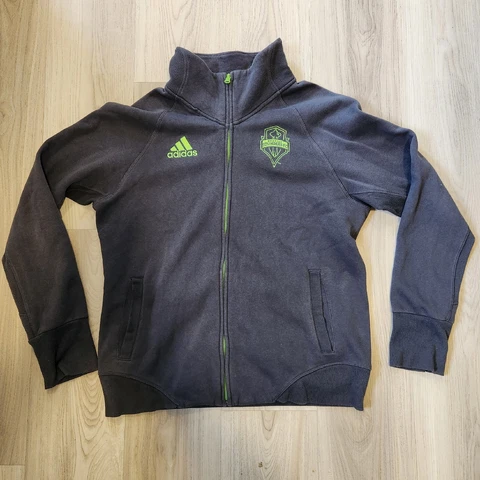 Seattle Sounders FC Adidas Mens Large Gray Full Zip Fleece Track Jacket Cover