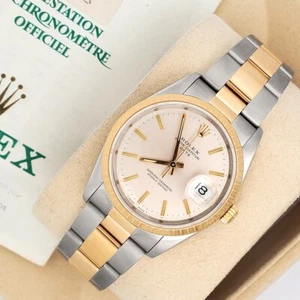 Rolex Date Silver Index 2-tone Yellow Gold/ Steel Watch 15223 Box Papers - Picture 1 of 6