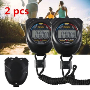 2PCS Digital Stopwatch Chronograph Sports Running Swimming Timer Stop Watch - Picture 1 of 9